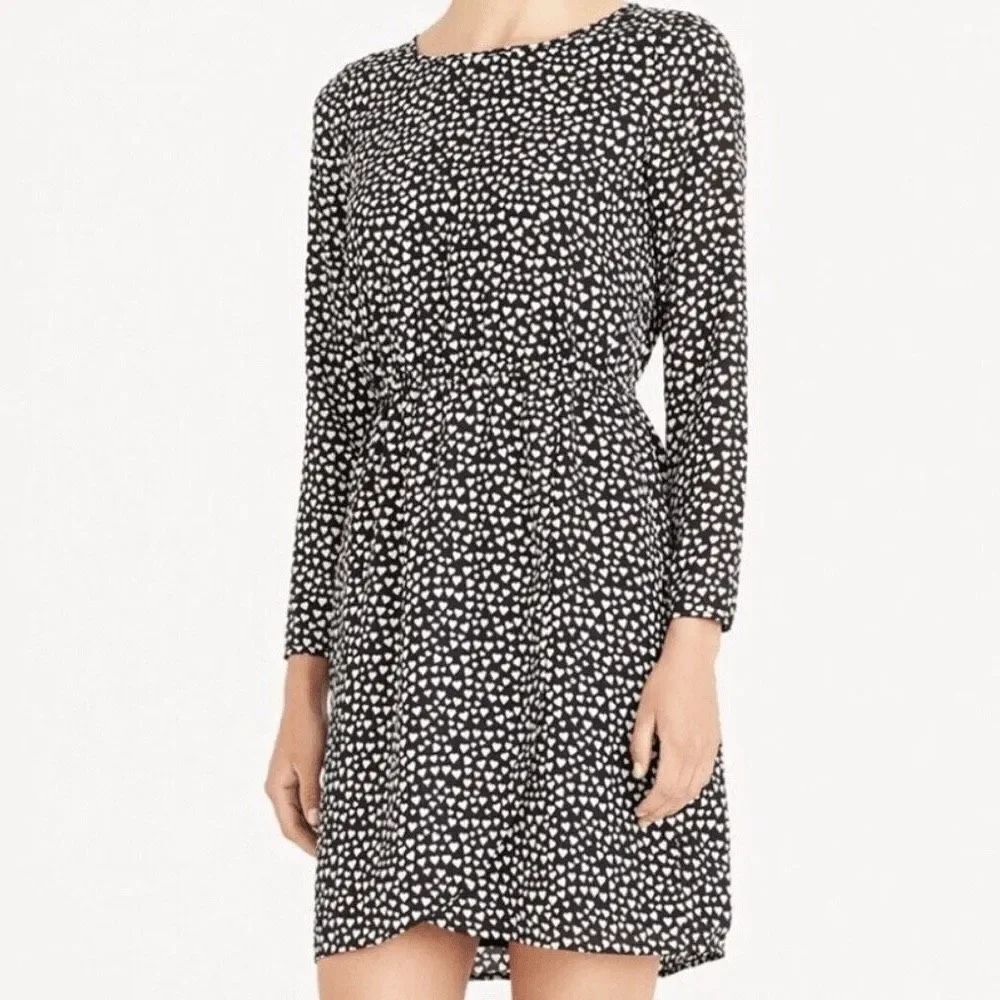 J.Crew Mercantile Black & White Heart Dress Size 4 Long Sleeve Valentine’s